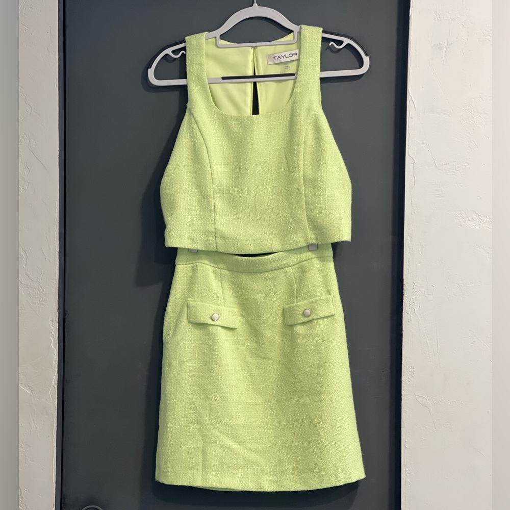 Taylor Neon Green Crop Top and Skirt Set